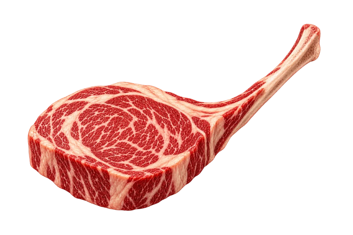 Illustration of a raw tomahawk steak