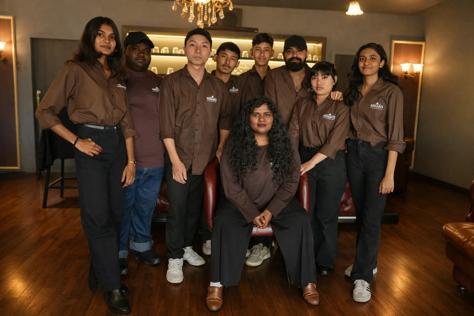 The Ninan's Steakhouse team together inside the restaurant